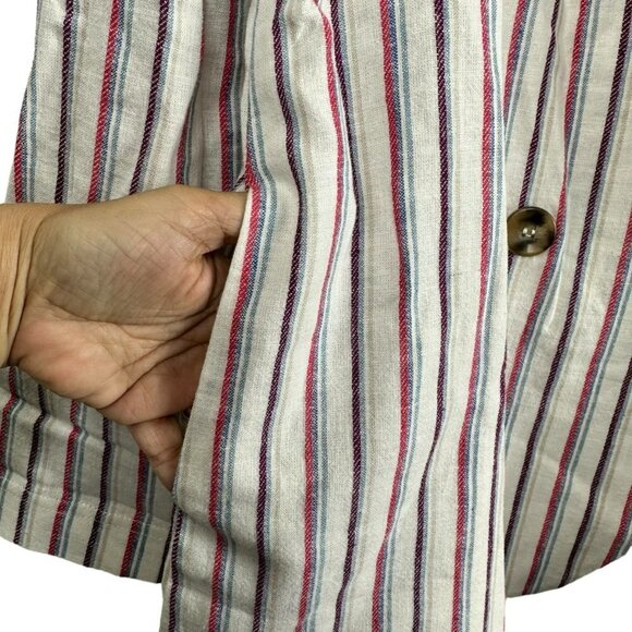 ANTHROPOLOGIE Dolan Left Coast Anna Double Breasted Striped Blazer Linen Medium - Picture 6 of 12